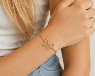 18K Solid Yellow Gold Open Large Butterfly Bracelet