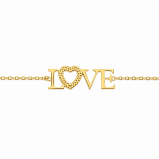 18K Solid Yellow Gold Love Bracelet with Heart Shaped