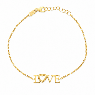 18K Solid Yellow Gold Love Bracelet with Heart Shaped