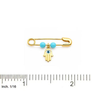 18K Gold Enamel Evil Eye Hamsa Turquoise Safety Pin