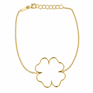 18K Solid Yellow Gold Open Four-Leaf Clover Bracelet 7 Inch