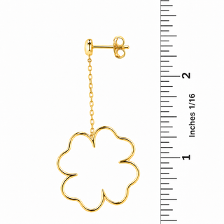 18K yellow gold clover dangle earring with butterfly back and inch ruler