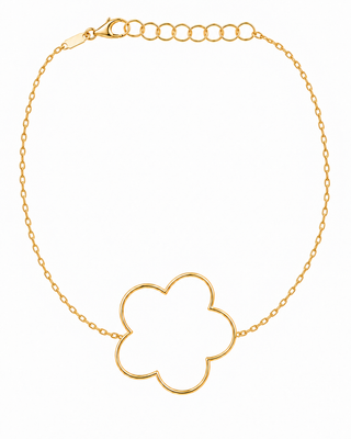 18K Solid Yellow Gold Center Large Open Flower Bracelet