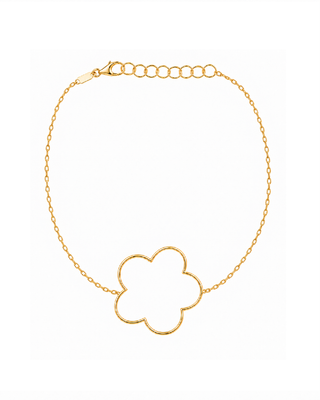 18K Solid Yellow Gold Center Large Open Flower Bracelet