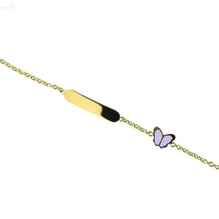 18k Solid Yellow Gold Lavander Enamel Butterfly ID Bracelet