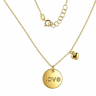 18K Solid Yellow Gold Love Circle and Heart Necklace