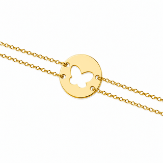 18K Solid Yellow Gold Cut-Out Butterfly Circle Bracelet