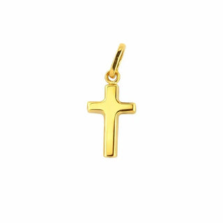 18k Solid Yellow Gold Tiny Polished Modern Cross Pendant