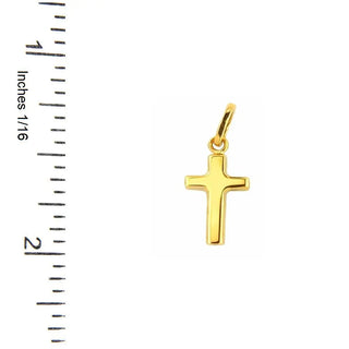 18k Solid Yellow Gold Tiny Polished Modern Cross Pendant