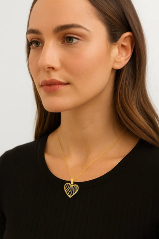 18K Solid Yellow Gold Open Strips Design Heart Pendant 