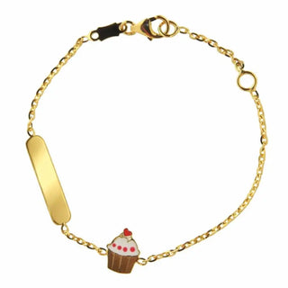18K Solid Yellow Gold Enamel Cupcake ID Bracelet for Kids