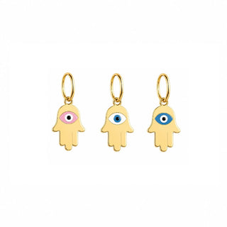 18K Solid Yellow Gold Enamel Evil Eye Hamsa Pendant