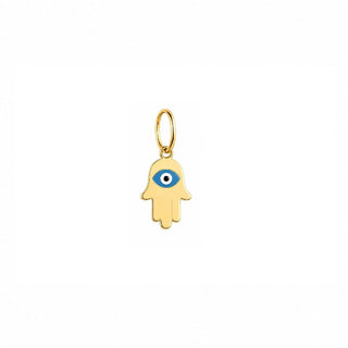 18K Solid Yellow Gold Enamel Evil Eye Hamsa Pendant