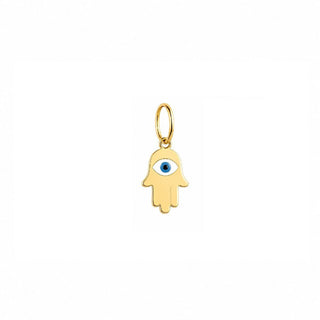18K Solid Yellow Gold Enamel Evil Eye Hamsa Pendant