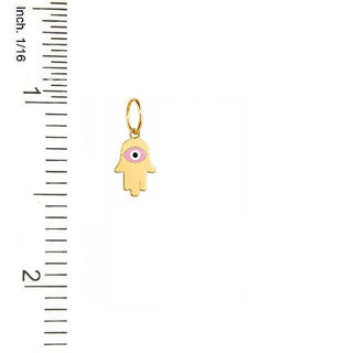 18K Solid Yellow Gold Enamel Evil Eye Hamsa Pendant