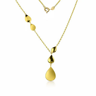 18K Solid Yellow Gold Satin and Polished Teardrop Drop Necklace