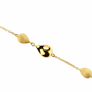 18K Solid Yellow Gold Satin and Polished Teardrop Drop Bracelet