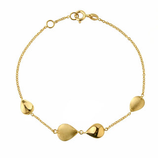 18K Solid Yellow Gold Satin and Polished Teardrop Drop Bracelet