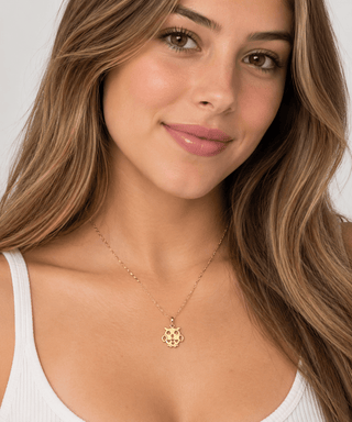 18K Solid Yellow Gold Flat Owl Pendant with Open Hearts 