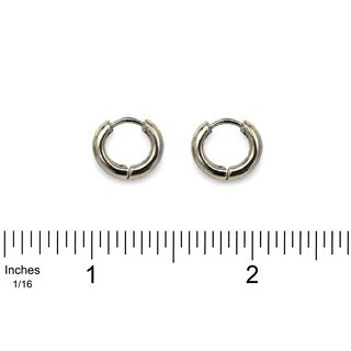18K White Gold Small and Thick Polished Hinged Hoop Earrings