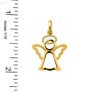 18K Solid Yellow Gold Modern Open Polished Angel Pendant with a ruler