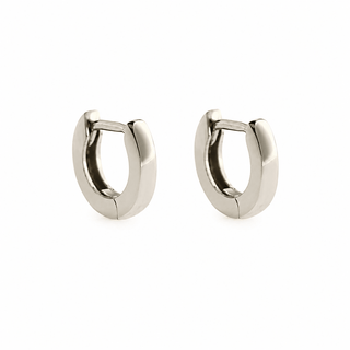 18K Solid White Gold Small Square Tube Hinged Hoop Earrings