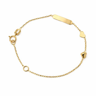 18K Solid Yellow Gold Flat and Puffy Hearts Id Bracelet