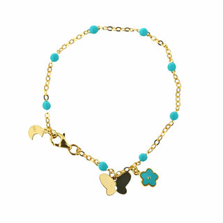 18K Gold Turquoise Enamel Flower and Butterfly Bracelet