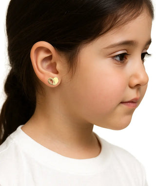 18K Solid Yellow Gold Dot Pattern Open Heart Post Earrings