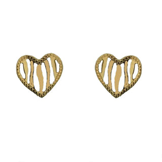 18K Yellow Gold Open Polished Stripes Heart Post Earrings