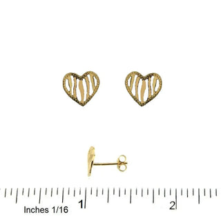 18K Yellow Gold Open Polished Stripes Heart Post Earrings