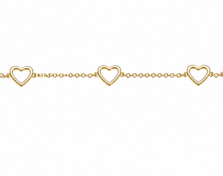 18K Solid Yellow Gold Three Polished Open Hearts Bracelet