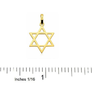 18K Solid Yellow Gold Small Open Star David Small Pendant