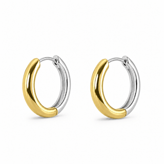 18K Two Tone Gold Small Smooth Contour Huggie Earrings