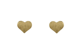 18K Solid Yellow Gold Satin Finish Heart Post Earring