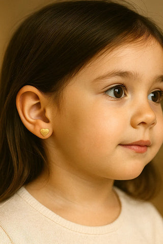 18K Solid Yellow Gold Satin Finish Heart Post Earring