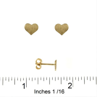 18K Solid Yellow Gold Satin Finish Heart Post Earring