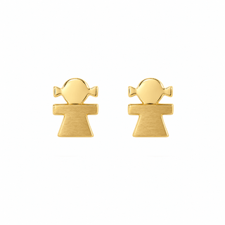 18K Solid Yellow Gold Girl with Satin Finish Dress Post Earrings
