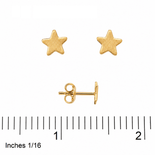 18K Solid Yellow Gold Satin Finish Star Stud Earrings