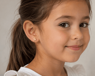 18K Solid Yellow Gold Satin Finish Star Stud Earrings
