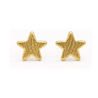 18K Solid Yellow Gold Satin Finish Star Stud Earrings