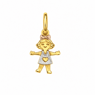 18K Tricolor Solid Gold Tiny Polished Girl Pendant
