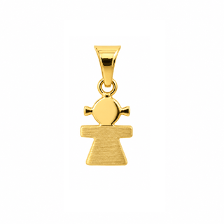 18K Yellow Gold Tiny Girl with Satin Finish Dress Pendant