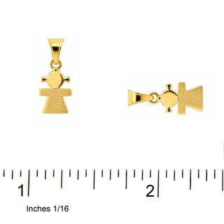 18K Yellow Gold Tiny Girl with Satin Finish Dress Pendant with ruler