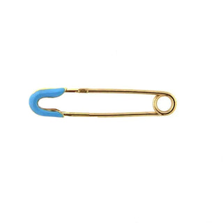 18K Solid Yellow Gold Blue Head Enamel Baby Safety Pin