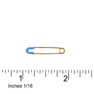 18K Solid Yellow Gold Blue Head Enamel Baby Safety Pin