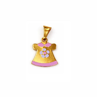 18K Solid Yellow Gold Pink and Lavender Enamel Dress Pendant