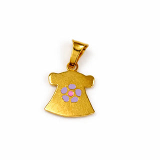 18K Solid Yellow Gold Pink and Lavender Enamel Dress Pendant