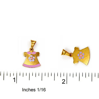 18K Solid Yellow Gold Pink and Lavender Enamel Dress Pendant