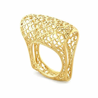 18K Solid Yellow Gold Open Hearts Filigree Cocktail Ring